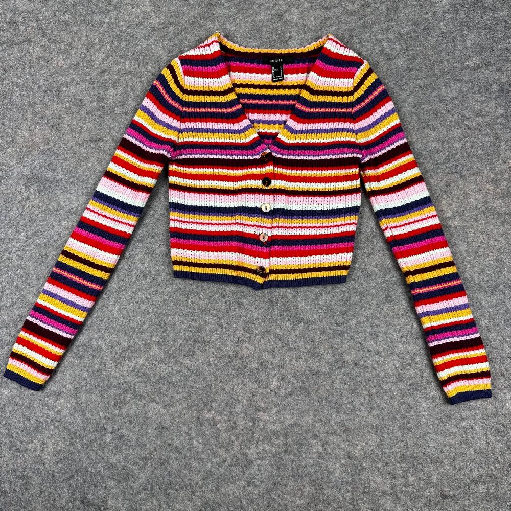 Forever 21 Colorful Cropped Long Sleeve Knit Cardigan Women's Small